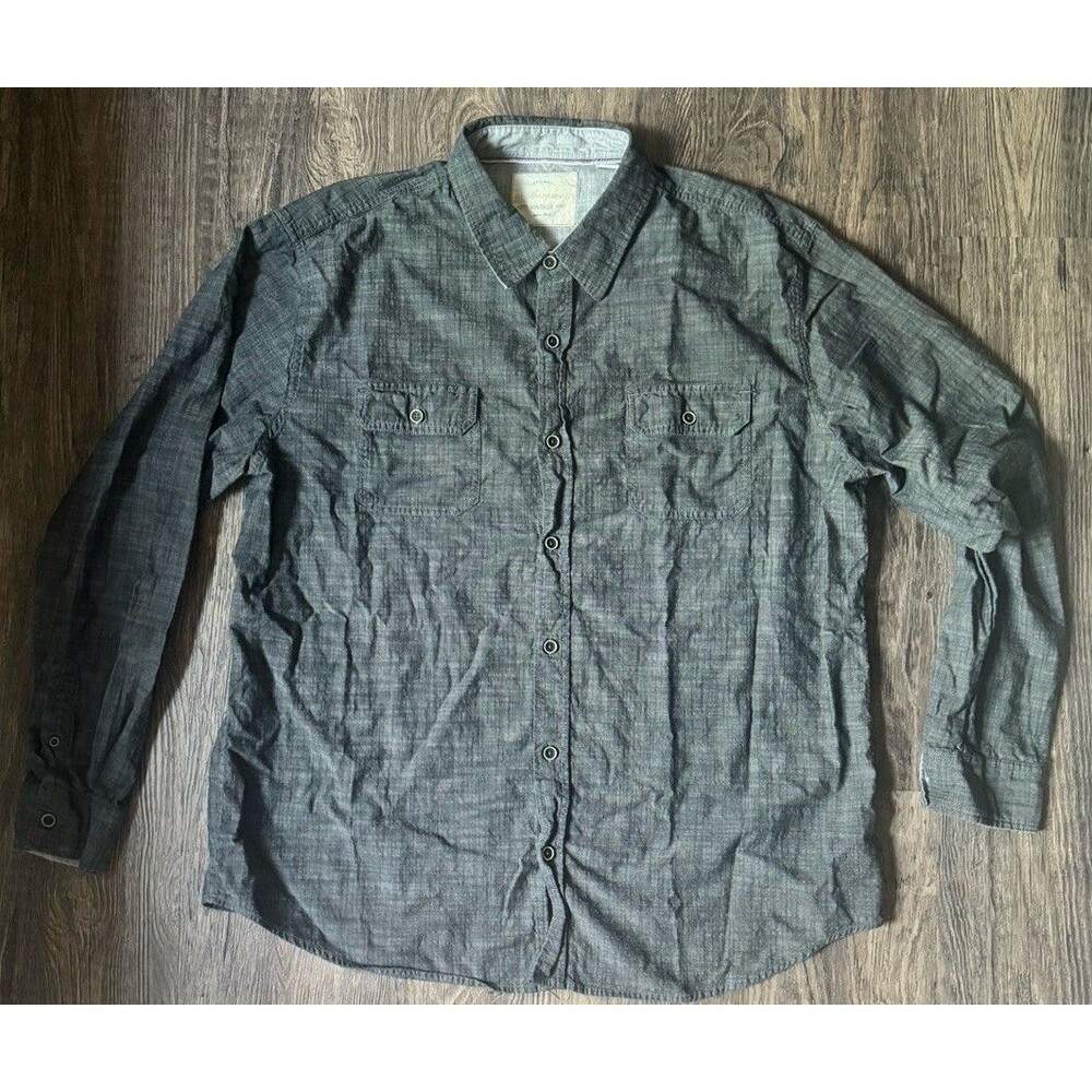 Weatherproof Vintage Men's Long Sleeve Dark Gray Chambray Denim Shirt XX Large